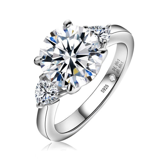 Moissanite Diamond 3 Stone Engagement Ring Sterling Silver
