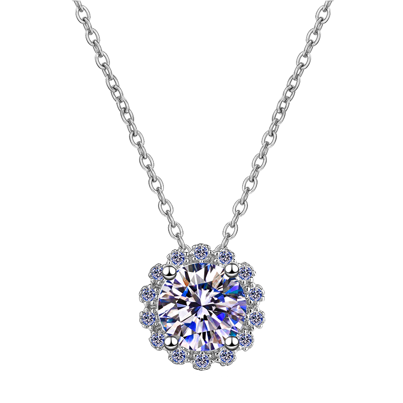 Halo Flower Moissanite Diamond Necklace