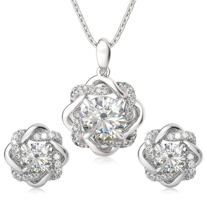 Moissanite Diamond Jewellery Set Necklace Stud Earrings