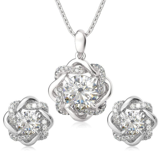 Moissanite Diamond Jewellery Set Necklace Stud Earrings