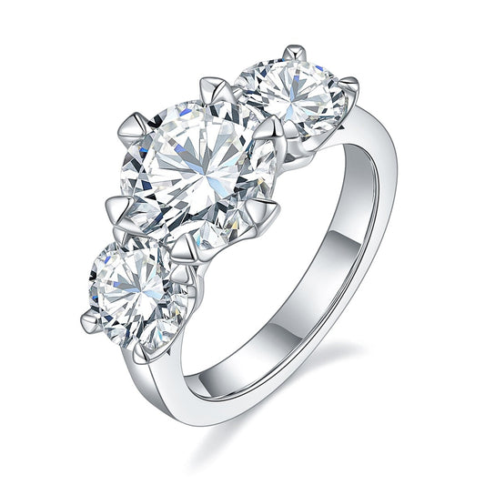 Moissanite Diamond Three Stone Engagement Ring Sterling Silver