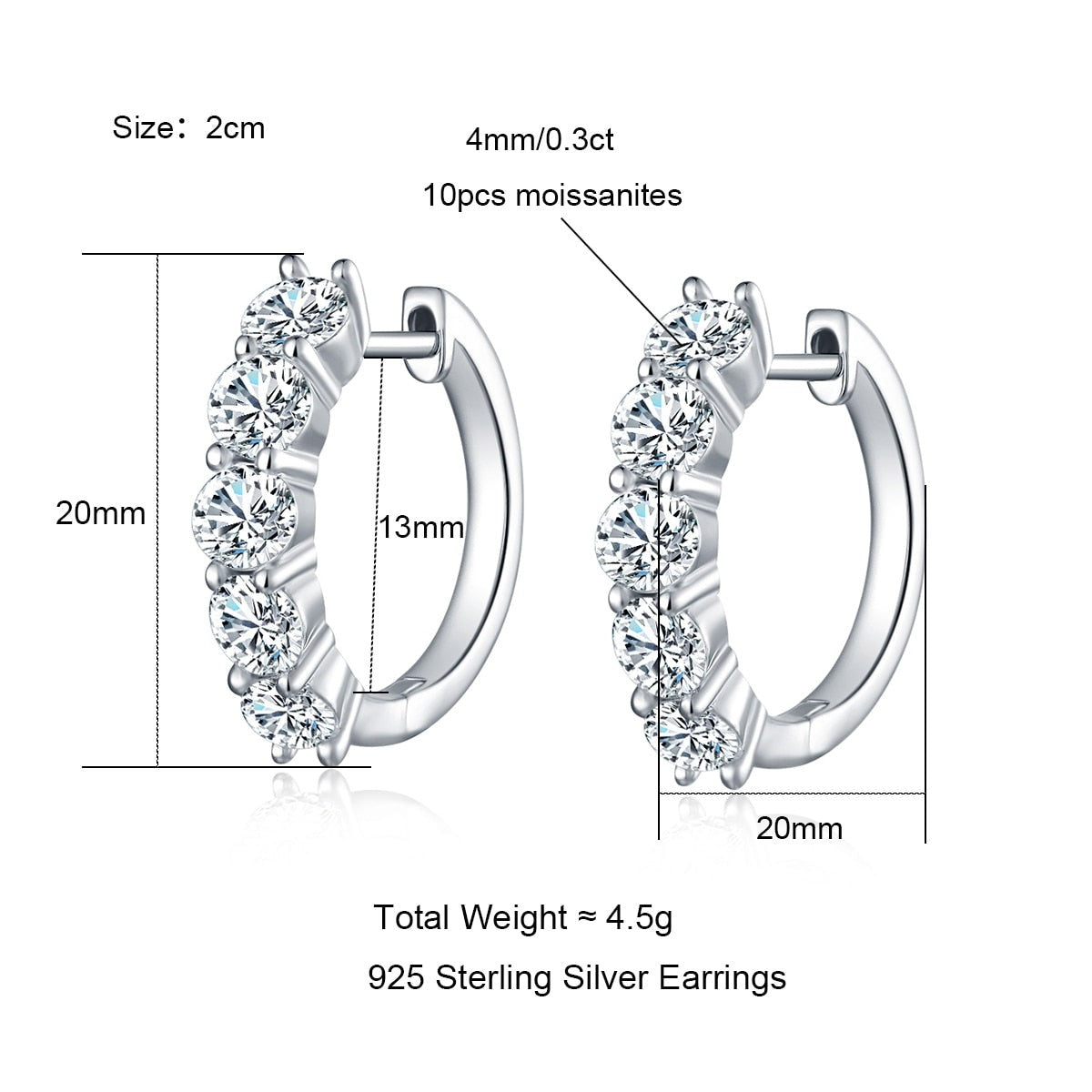Moissanite Diamond Huggie Hoop Earrings Australia
