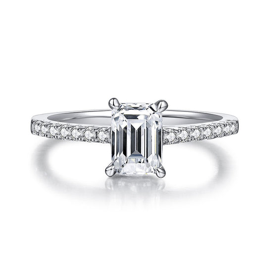 1 Carat Emerald Cut Moissanite Diamond Engagement Ring Sterling Silver UK