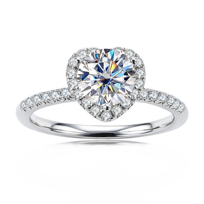1 Carat Heart Shape Moissanite Diamond Engagement Ring Sterling Silver
