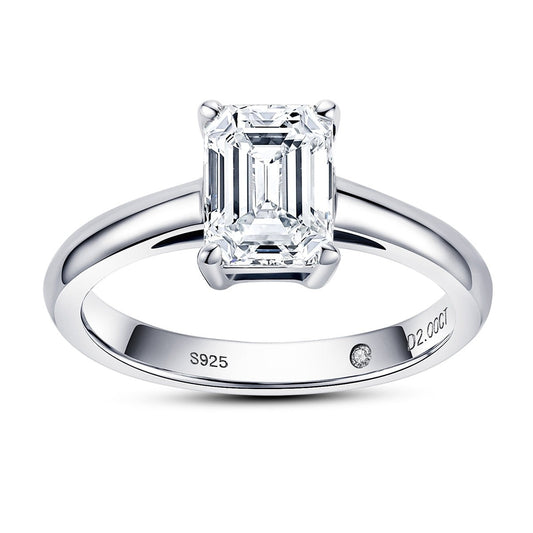 2 Carat Emerald Cut Moissanite Diamond Engagement Ring Sterling Silver