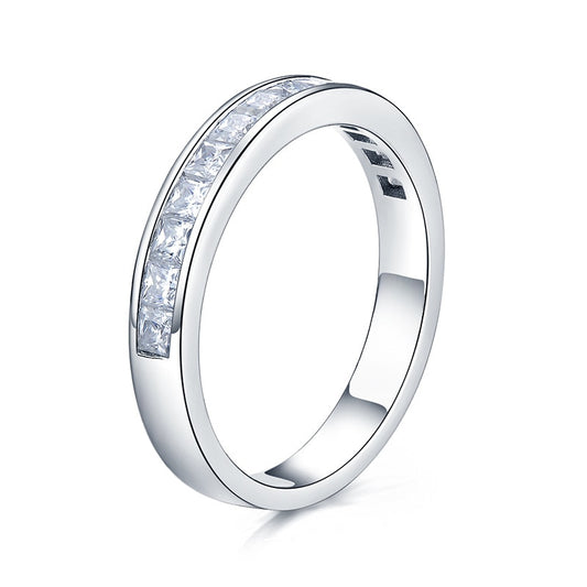 Princess Cut Moissanite Diamond Wedding Eternity Ring Sterling Silver