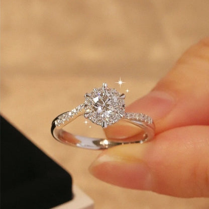 Resizable Moissanite Diamond White Gold Plated Engagement Ring Sterling Silver