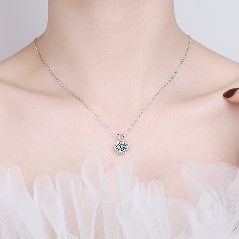Moissanite Diamond Snowflake Pendant Sterling Silver Necklace UK